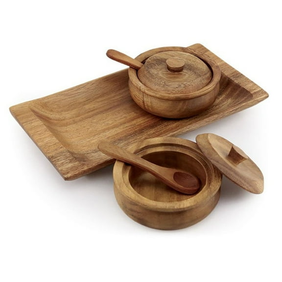 Island Imports Acacia Wood 5" x 10" Rectangle Condiment Set