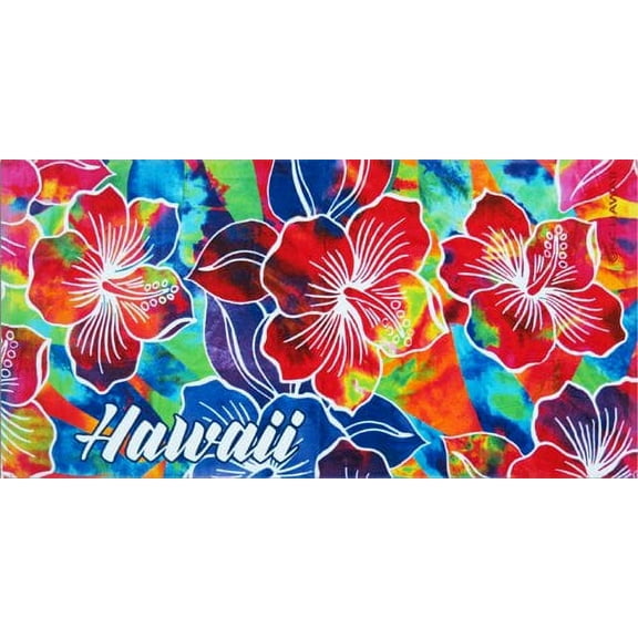 Island Impressions Cotton 30" x 60" Hawaii Tie Dye Hibiscus Beach Towel, 1 Each