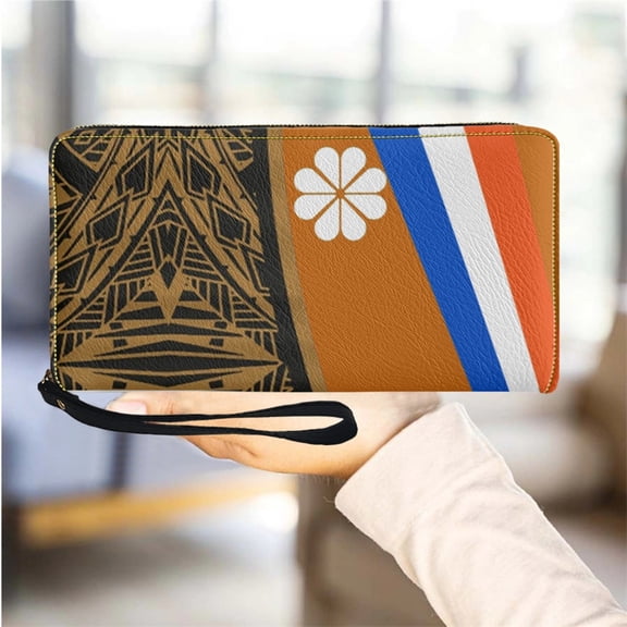 Island Kwajalein Flag Women Wallets Polynesia Leather Ladies Purse with Zipper Casual Multifunction Card Holder