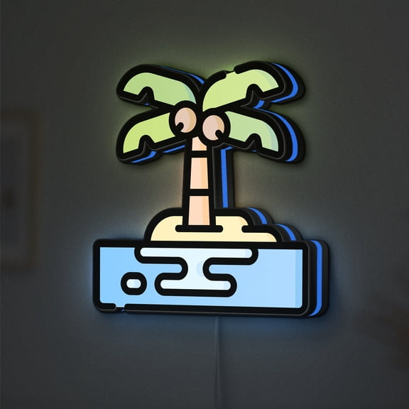 Island LED Lightbox - Summer Beach Tropical Palm Decor, Custom Led Sign for Home Office Shop Decor (Height 8 inch, 20cm)
