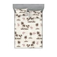 thumbnail image 1 of Island Life Fitted Sheet & Pillow Sham Set, Tropical Design Isle Palm Tree Silhouettes and Cocktails Print, Decorative Printed 3 Piece Bedding Decor, Calking, Eggshell Taupe Raspberry, by Ambesonne, 1 of 2