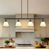 Island Light Kitchen Island Pendant Lighting 4-Light Black Finish Round Frosted Glass Shades