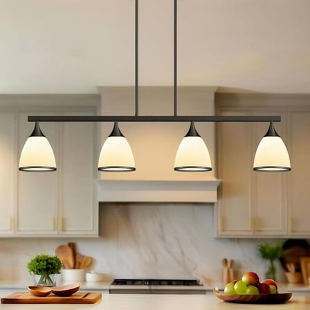 Island Light Kitchen Island Pendant Lighting 4-Light Black Finish Round Frosted Glass Shades