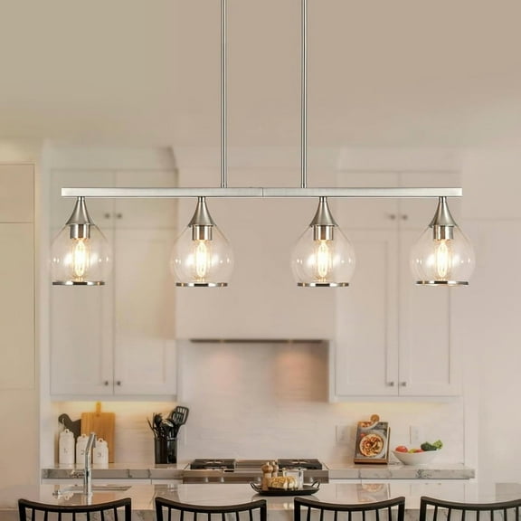 Island Light Kitchen Island Pendant Lighting 4-Light Silver Finish Round Frosted Glass Shades