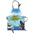 thumbnail image 1 of Island Map Apron Aerial View Fantasy Pirate Cove Island with Crossbones and Captain Skull Figure, Unisex Kitchen Bib Apron with Adjustable Neck for Cooking Baking Gardening, Multicolor, by Ambesonne, 1 of 3