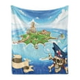 thumbnail image 1 of Island Map Soft Flannel Fleece Throw Blanket, Aerial View Fantasy Pirate Cove Island with Crossbones and Captain Skull, Cozy Plush for Indoor and Outdoor Use, 50" x 60", Multicolor, by Ambesonne, 1 of 5