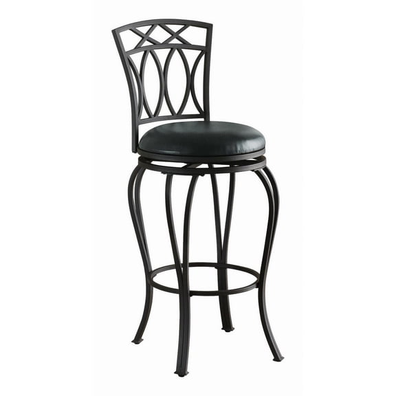 Island Oasis Black Barstool 19" x 17" x 44" Faux Leather Seat with Back Design Swivel Feature and Footrest Support