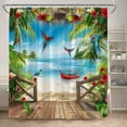 thumbnail image 1 of Island Ocean Landscape Shower Curtain Forest Waterfall Peacocks Parrot Beach Palm Tree Plant Scenery Home Bathroom r Curtain, 1 of 6