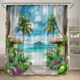 thumbnail image 1 of Island Ocean Landscape Shower Curtain Forest Waterfall Peacocks Parrot Beach Palm Tree Plant Scenery Home Bathroom r Curtain, 1 of 7