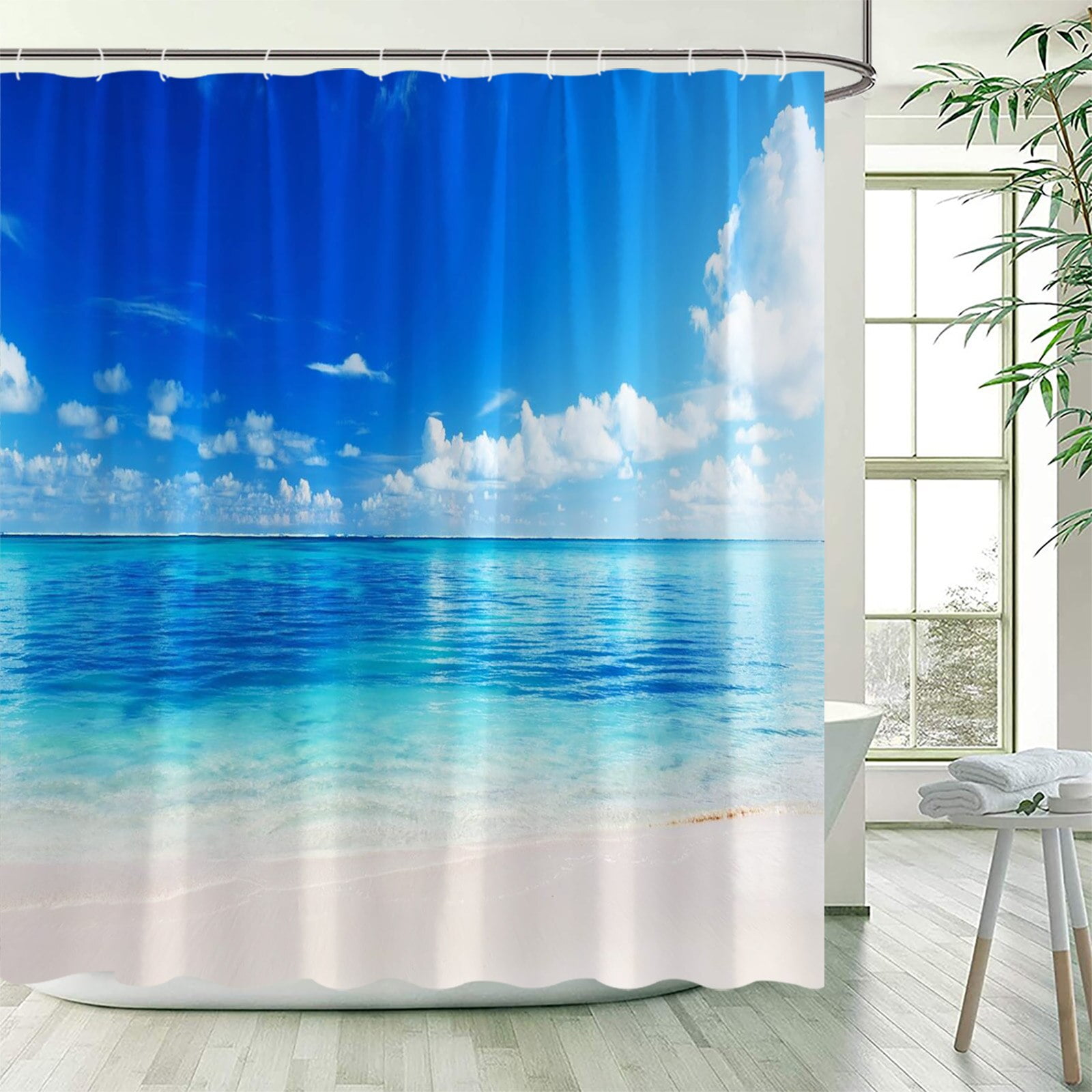 Island Ocean Shower Curtain Beach Coconut Tree Hawaiian Nature Landscape Garden Wall Hanging