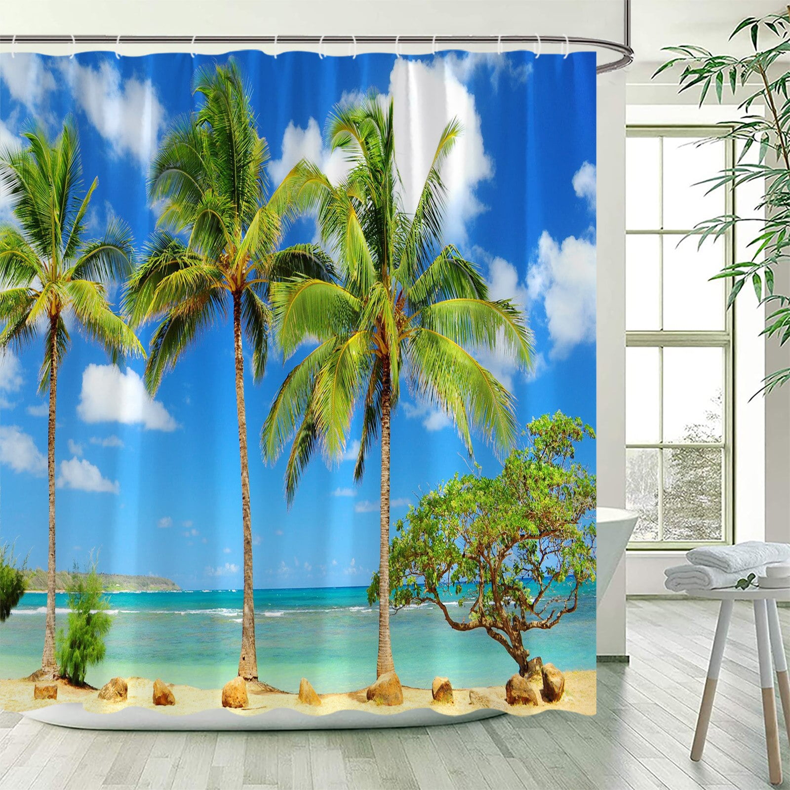 Island Ocean Shower Curtain Beach Coconut Tree Hawaiian Nature Landscape Garden Wall Hanging