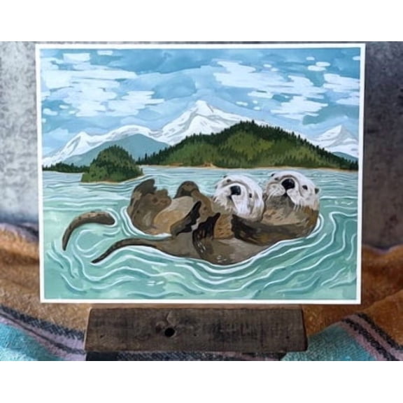 Island Otters Poster Gouache Poster Woodland Wall Art Woodland Nursery Art Ocean Otter Poster Sea Otter Painting Cute Otter Art , Poster Print Only
