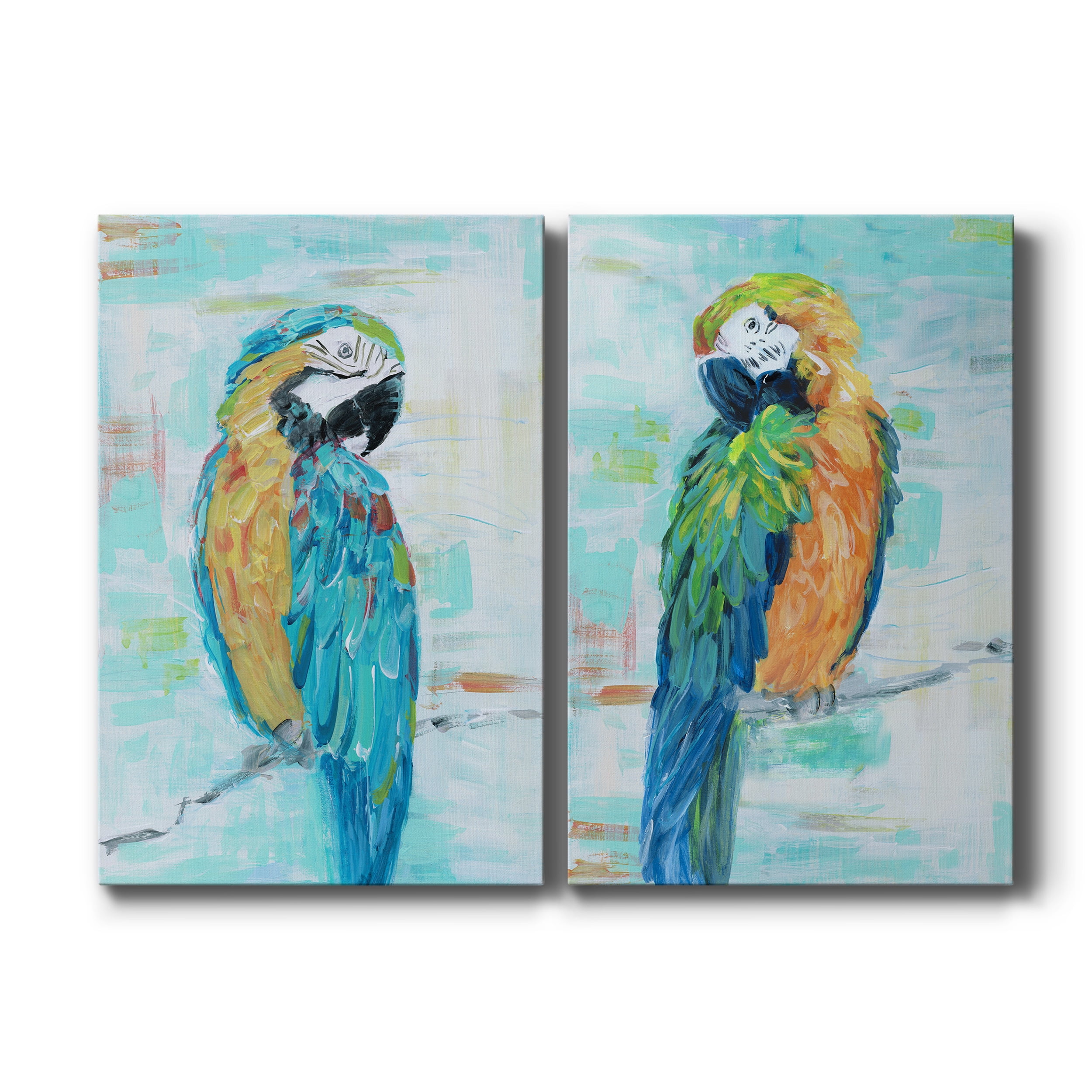 Island Parrot I Premium Gallery Wrapped Canvas - Ready to Hang - Set of 2 - 24 x 36 Each