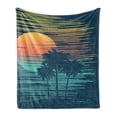 thumbnail image 1 of Island Party Soft Flannel Fleece Throw Blanket, Evening Sun Sea Tropical Skyline Digital Holiday Graphic, Cozy Plush for Indoor and Outdoor Use, 70" x 90", Petrol Blue Orange, by Ambesonne, 1 of 6
