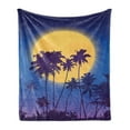 thumbnail image 1 of Island Party Soft Flannel Fleece Throw Blanket, Full Moon Sky Above Coconut Palm Trees Beach Night Tropics, Cozy Plush for Indoor and Outdoor Use, 70" x 90", Dark Purple Navy Blue, by Ambesonne, 1 of 6