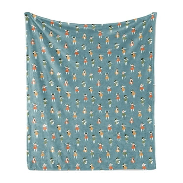 Island Party Soft Flannel Fleece Throw Blanket, Traditional Tropic Dancer Woman Performing Aloha Hawaii Composition, Cozy Plush for Indoor and Outdoor Use, 50" x 70", Multicolor, by Ambesonne