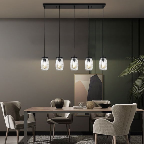 Island Pendant Light Ceiling Light Fixture 5 Light Glass Mason Kitchen Jar Light Black for Dining Room