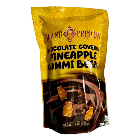 Island Princess Chocolate Covered Pineapple Gummi Bears 12 oz Bag
