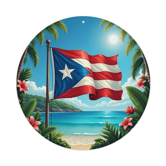 Island Puerto Rico American Flag Vintage Round Metal Tin Sign Nostalgic Metal Sign Home Decor for Bar Garden Kitchen Restaurant Garage 8x8 Inch