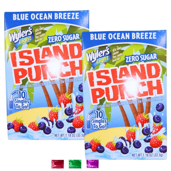 Wyler's Island Punch Blue Ocean Breeze Drink Mix (20 Total Servings 2 Packs) Zero Sugar Powdered Drink Mix, Blueberry Strawberry Flavors, Hydration Beverage Travel Party w/ Snoep in Beperkte Oplage