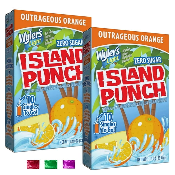 Wyler's Island Punch Outrageous Orange Drink Mix (20 Total Servings, 2 Boxes), Zero Sugar Powdered Drink Mix Low Calorie Packets, Hydration Beverage for Travel Summer w/ Snoep in Beperkte Oplage