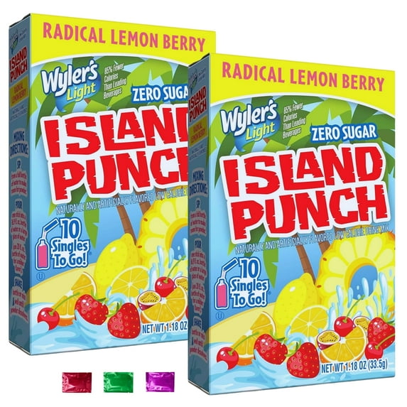 Wyler's Island Punch Radical Lemon Berry Drink Mix 20 Total Single Packets 2 Boxes, Zero Sugar Powdered Low Calorie Flavored Water Hydration Beverage Healthy Drinks w/ Snoep in Beperkte Oplage