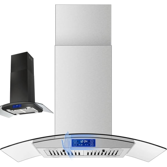 Island Range Hood 36 Inch 700 CFM Ceiling Mount Kitchen Stove Hood Ducted with Tempered Glass 4 LED Lights Gesture/Touch Control