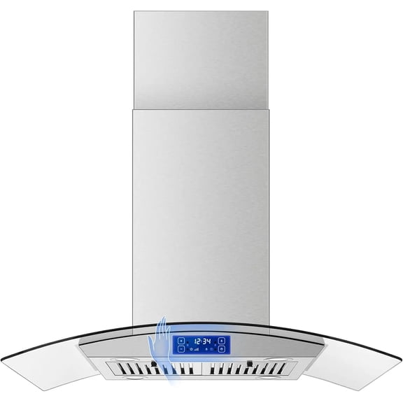 Island Range Hood 36 Inch 700 CFM Ceiling Mount Kitchen Stove Hood Ducted with Tempered Glass 4 LED Lights Gesture/Touch Control