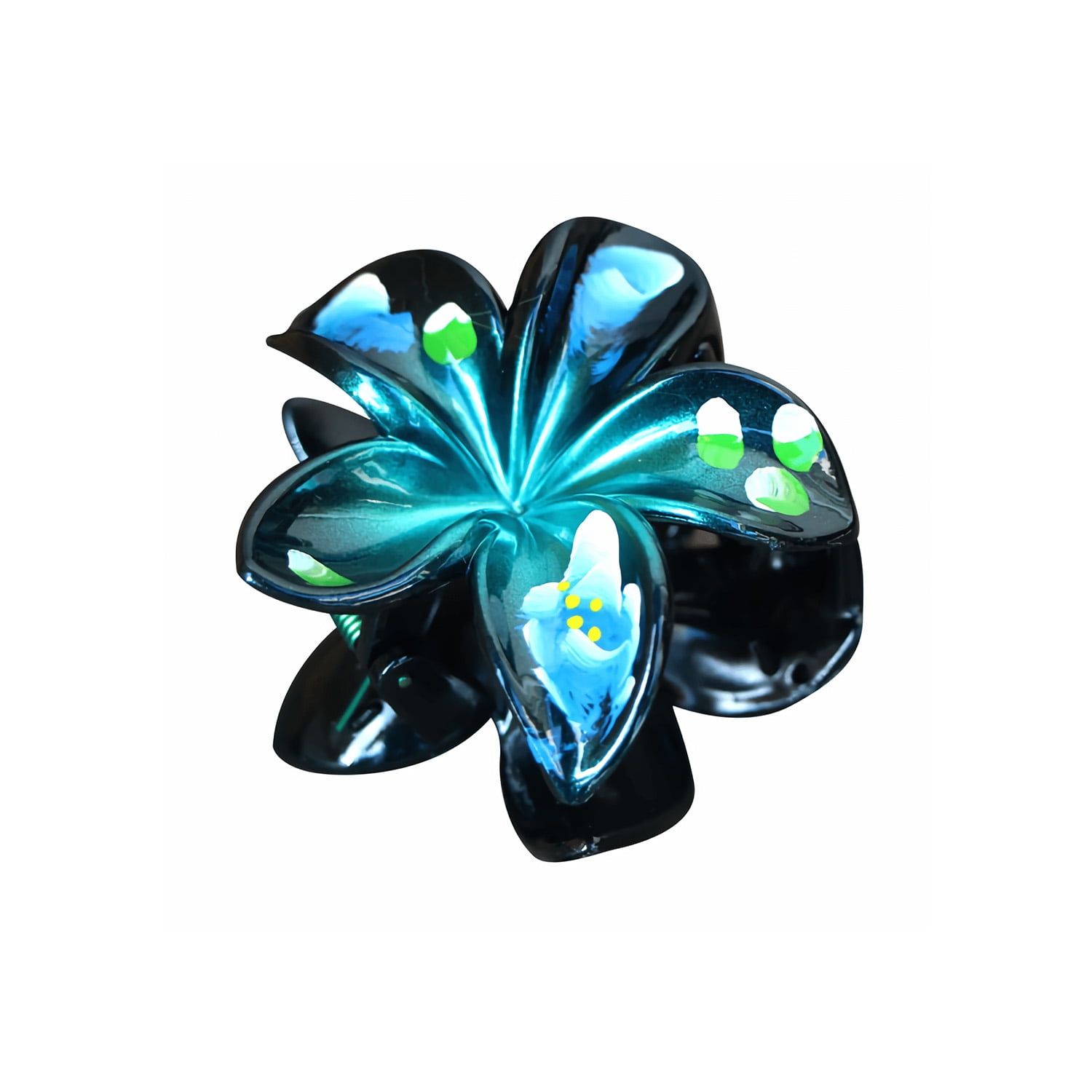 Island Reflections Plastic Hair Clip Plumeria Metallic Blue