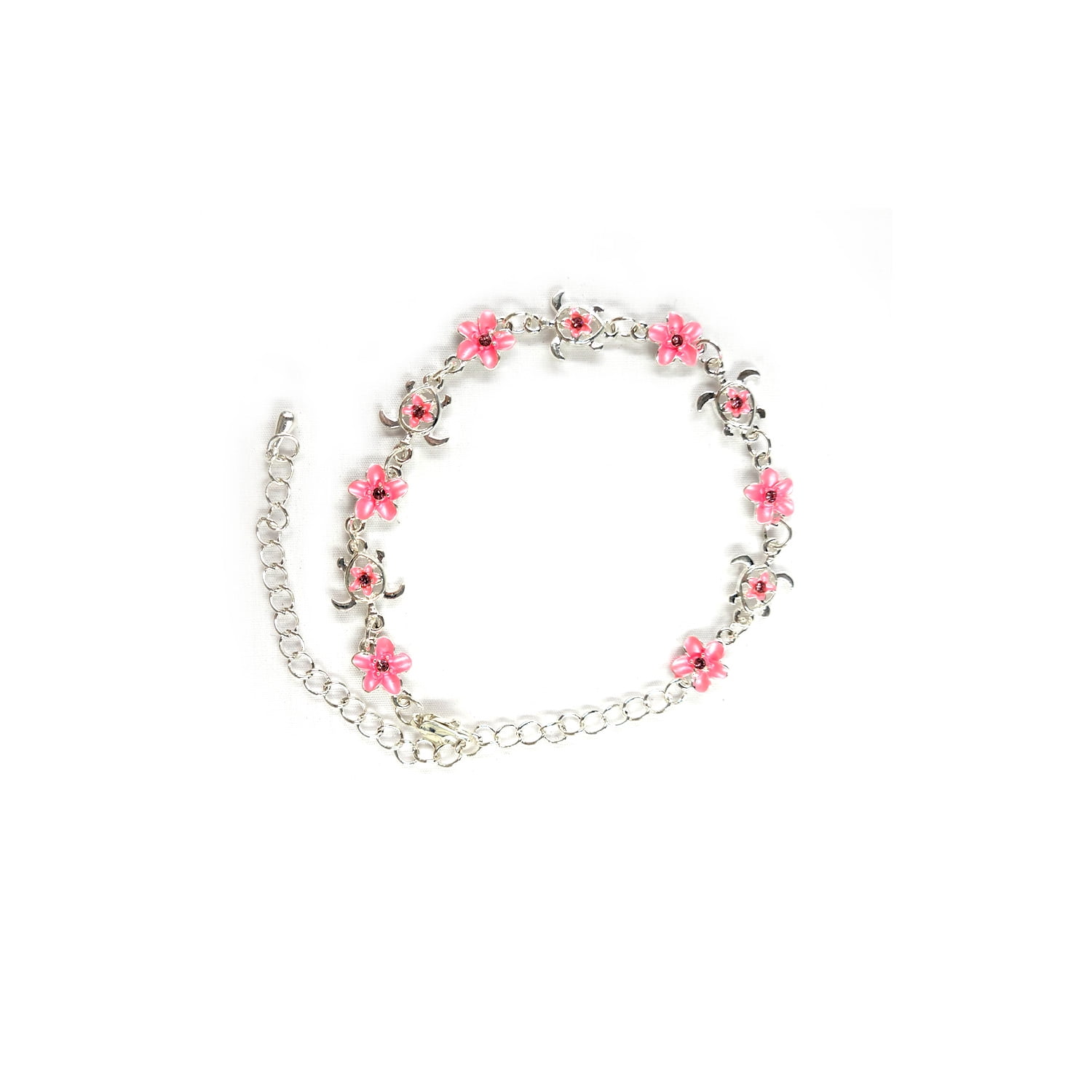 Island Reflections Stone Bracelet Turtle and Plumeria Light Pink