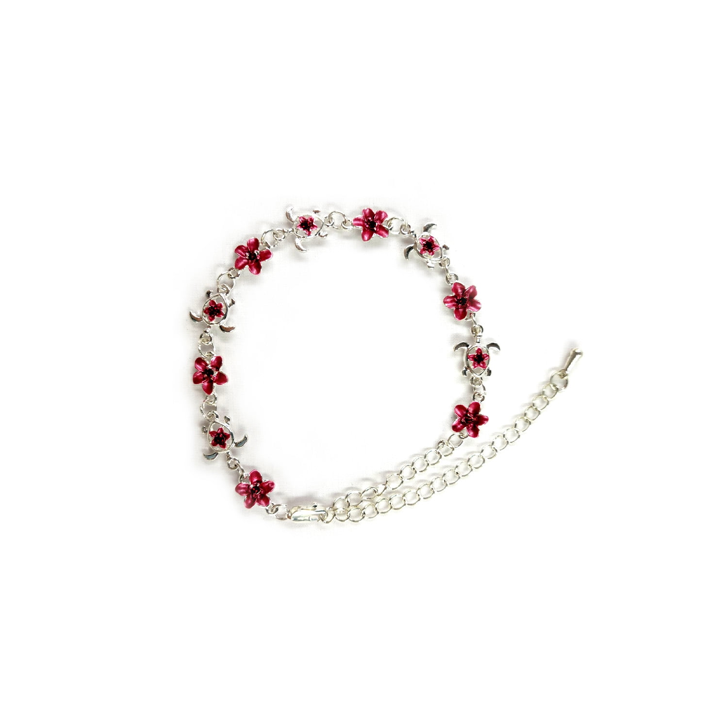 Island Reflections Stone Bracelet Turtle and Plumeria Red