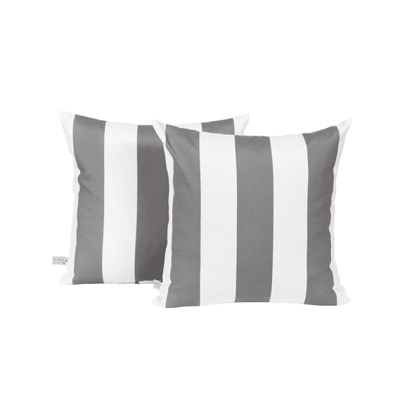 Island Retreat All-Weather Outdoor Throw Pillow - Slate Grey and White Stripe - Set of 2