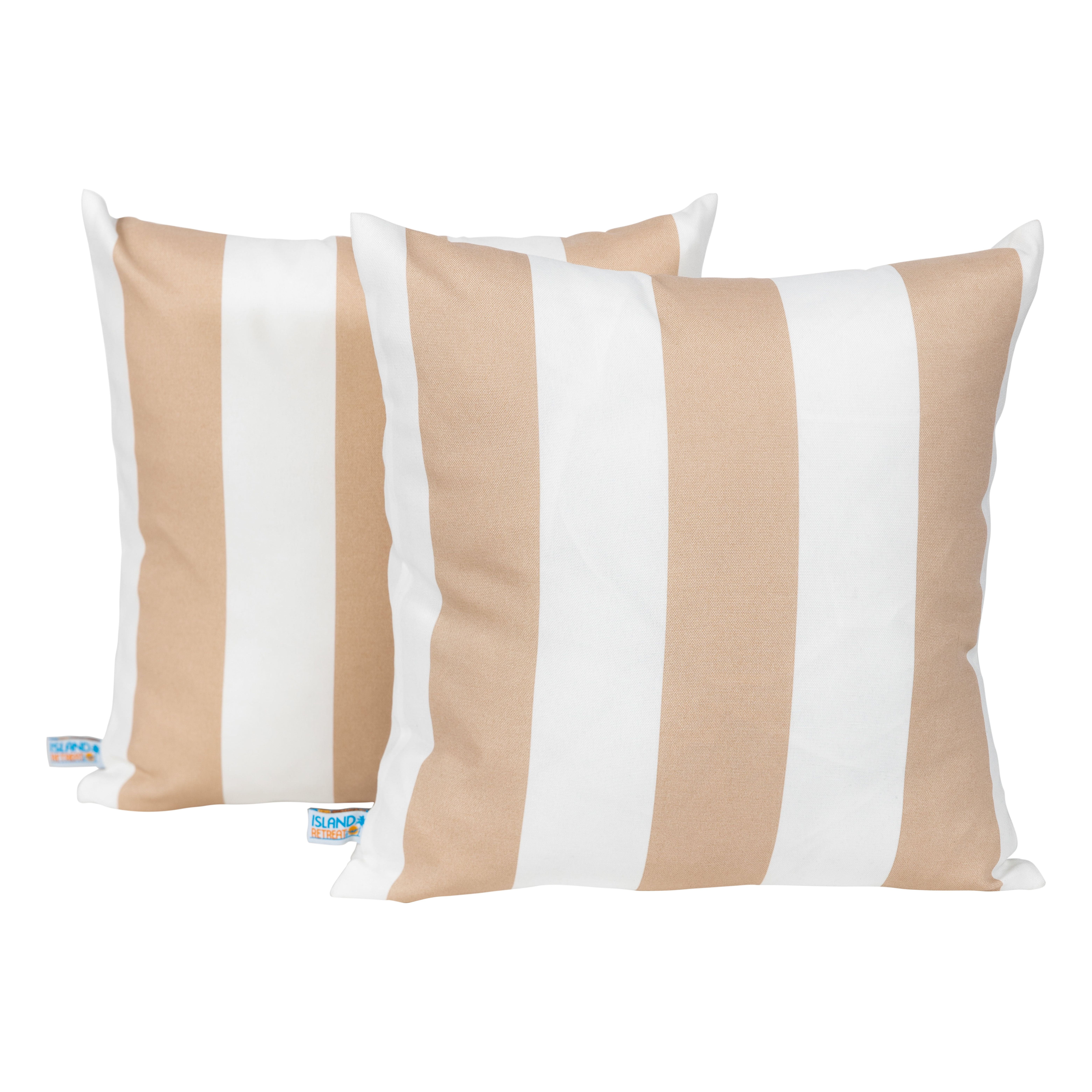 Champagne and White Striped Outdoor Square Throw Pillows Set