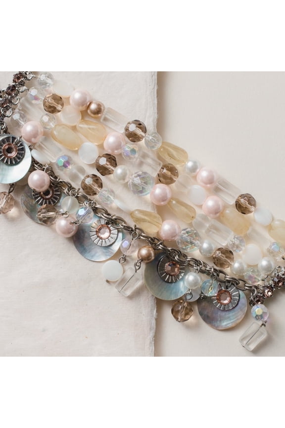 Multi Strand Beach Bracelet with Pearl, Shell and Crystal Beads - Boho Summer Jewelry Bracelet