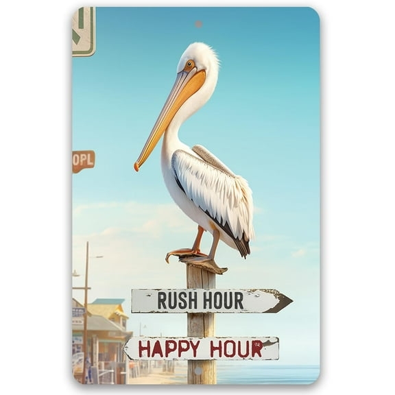 Island Signs - Rush Hour Happy Hour - Great Beach and Nautical Decor, Beach House and Summer Surfing Decoration, Beach Themed Display, Use Indoor or Outdoor Metal Sign (12" x 18")