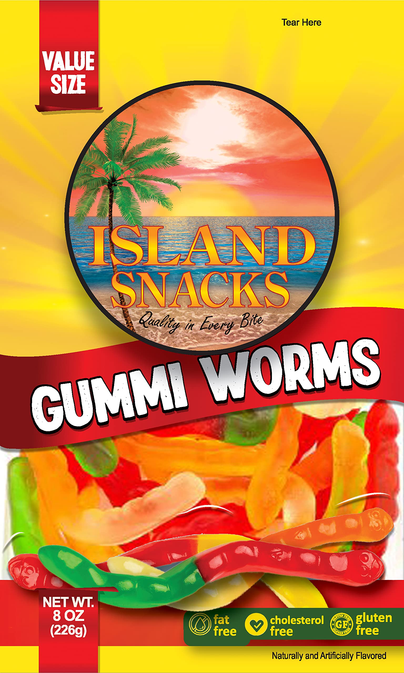 Island Snacks Gummy Worms OIF8 Candy, 8 Ounce, 6 Count