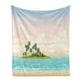thumbnail image 1 of Island Soft Flannel Fleece Throw Blanket, Exotic Ocean Landscape with Palm Trees Jungle at Sunset Sky Clouds, Cozy Plush for Indoor and Outdoor Use, 70" x 90", Olive Green Peach, by Ambesonne, 1 of 6