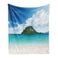 thumbnail image 1 of Island Soft Flannel Fleece Throw Blanket, Poda Island in Thailand South Tropic Paradise Hot Sun with Clouds Photo, Cozy Plush for Indoor and Outdoor Use, 50" x 60", Blue White Cream, by Ambesonne, 1 of 5