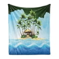 thumbnail image 1 of Island Soft Flannel Fleece Throw Blanket, Tropic Lands Coconut Palms in the Middle of Nowhere Surreal Scenery, Cozy Plush for Indoor and Outdoor Use, 60" x 80", Azure Blue Fern Green, by Ambesonne, 1 of 5