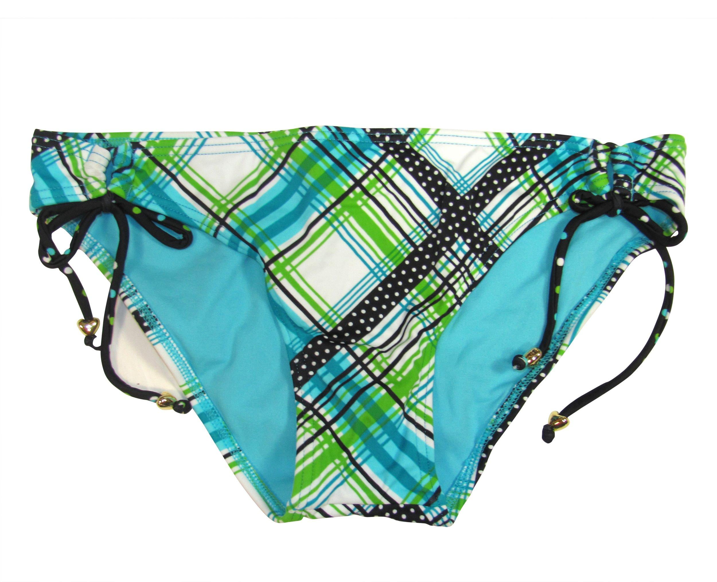 Island Soul Women's Plaid Bikini Bottom with Tie Sides Blue
