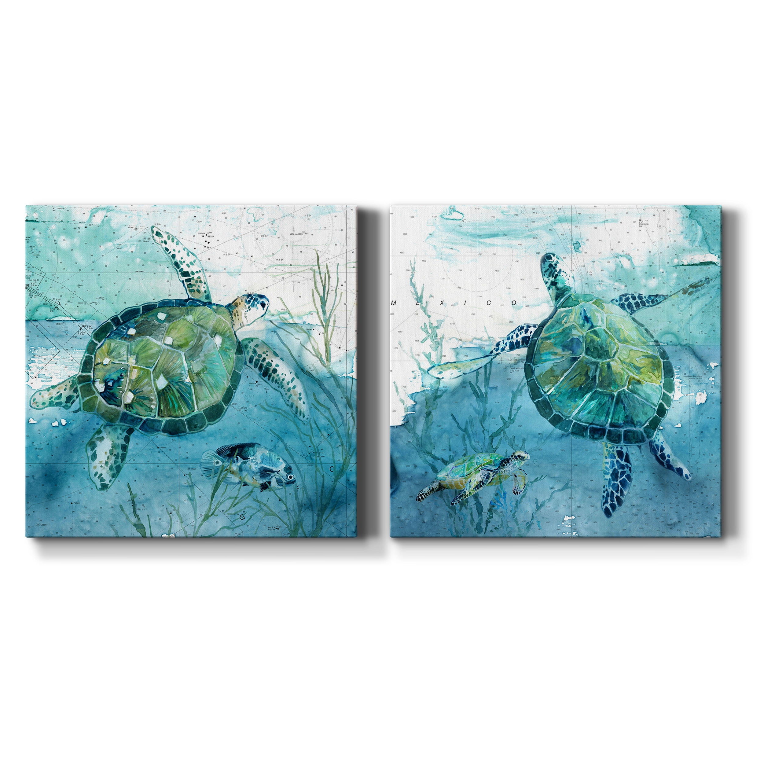 Island Swim I - Premium Gallery Wrapped Canvas - Ready to Hang Set of 2 - 24 x 24 Each