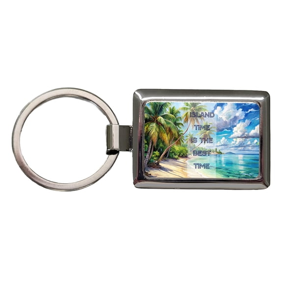 Island Time Best Time Inspirational Tropical Beach Metal Rectangle Keychain