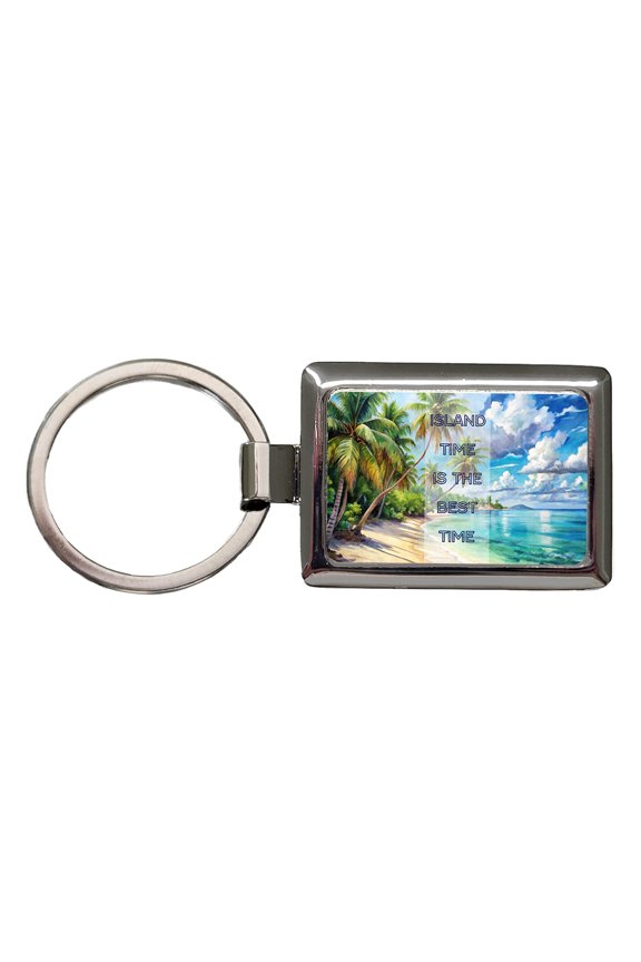 Island Time Best Time Inspirational Tropical Beach Metal Rectangle Keychain
