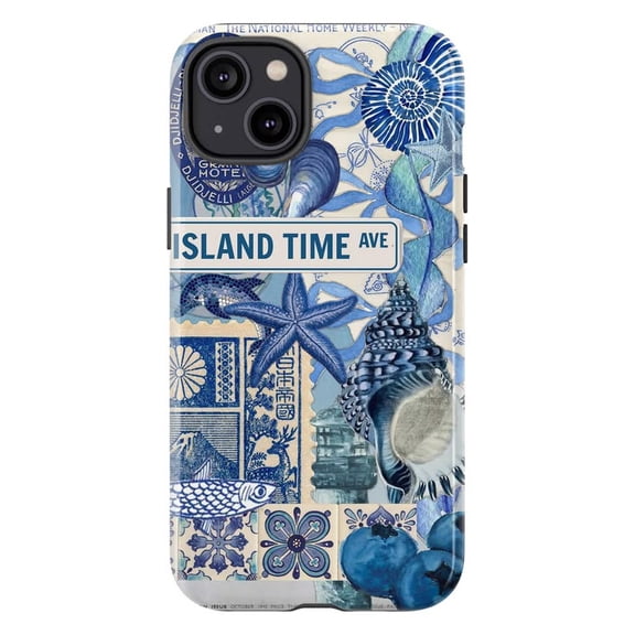 Island Time Collage Phone Case, Blue Sea Shell & Ocean Life Aesthetic for iPhone 17 16 15 14 13 12 11 Pro Plus Mini
