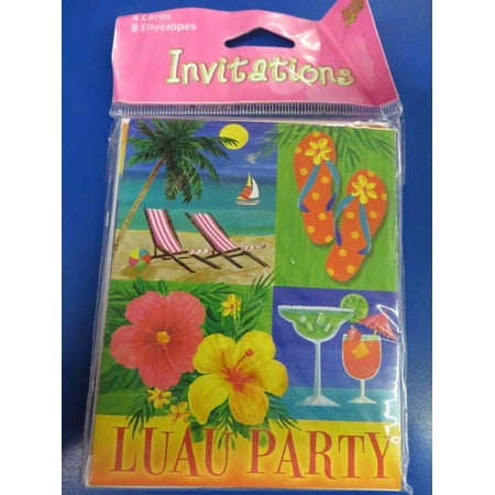 Island Tropics Luau Flip Flops Summer Beach Pool Party Invitations w/Envelopes