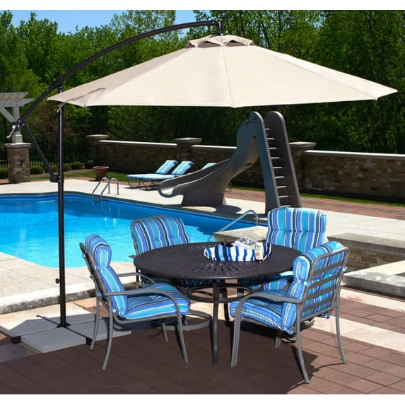 Island Umbrella Santiago 10-ft Octagonal Cantilever Umbrella with Champagne Olefin Canopy