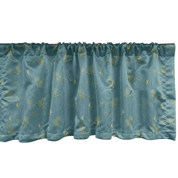 Ambesonne Island Valance Pack of 2, Summer Tropical Palm Trees, 54"X12", Petrol Blue and Pale Green