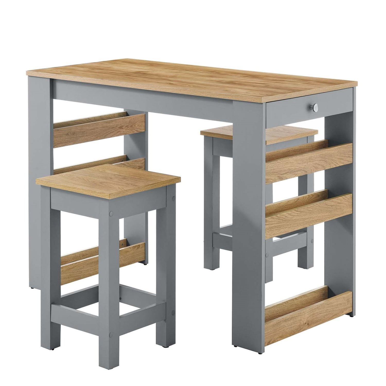 Oak Gray 3-Piece Kitchen Island Set with Stools