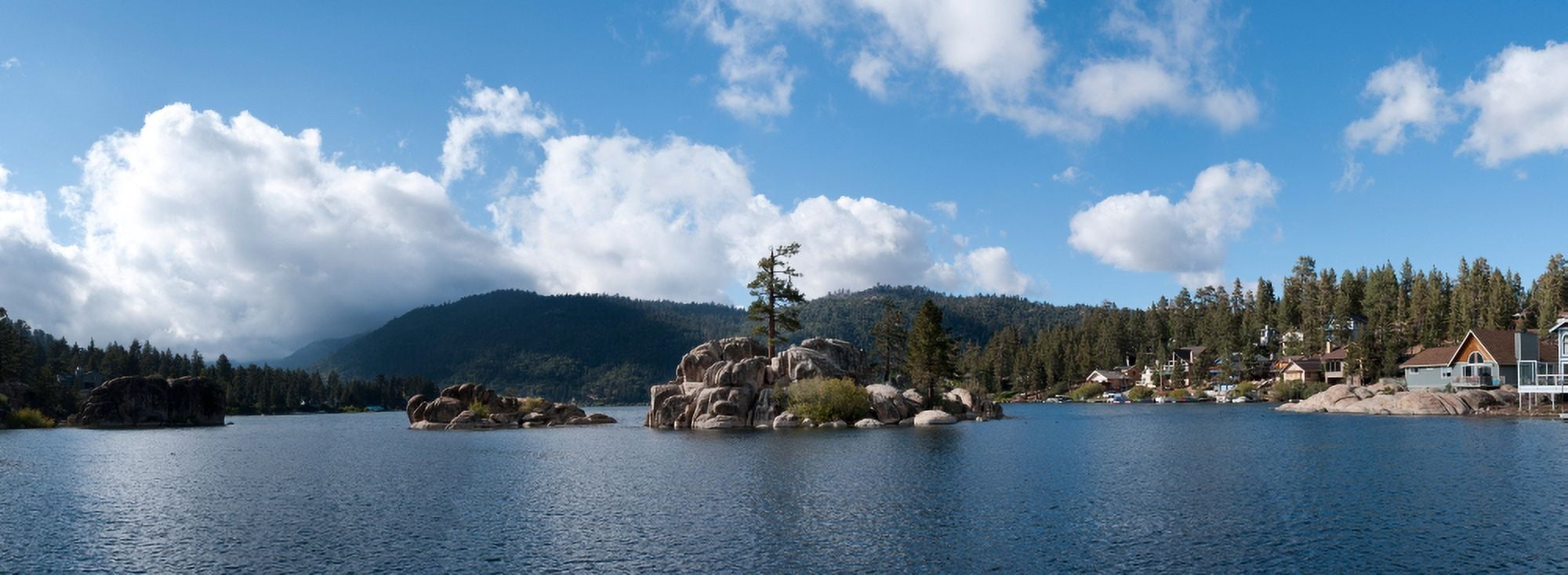 Island in a lake Big Bear Lake San Bernardino County California USA Canvas Art - Panoramic Images (27 x 9)