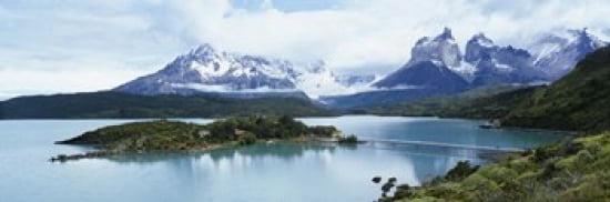 Island in a lake Lake Pehoe Hosteria Pehoe Cuernos Del Paine Torres del Paine National Park Patagonia Chile Canvas Art - Panoramic Images (36 x 12)